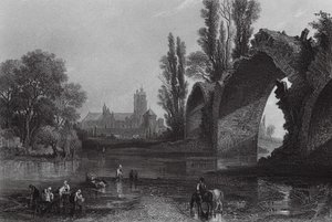 El puente gótico de Eudes, Tours (grabado) de English School