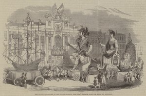 La gran cabalgata de los gigantes pasando el Palacio del Rey, Place de Meir, en Amberes de English School