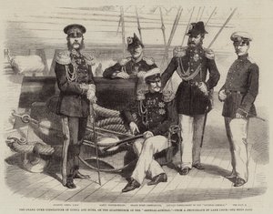 El Gran Duque Constantino de Rusia y su séquito, en la cubierta del "General-Almirante" de English School