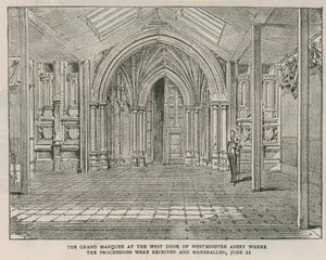 La gran carpa en la puerta oeste de la Abadía de Westminster de English School