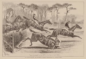 Las grandes carreras de obstáculos de las brigadas militares y domésticas en Sandown Park (grabado) de English School