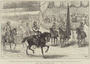 La Gran Revista en El Cairo, el Duque de Connaught, al frente de la Brigada de Guardias, saludando la Bandera Británica de English School
