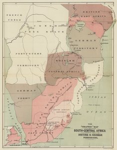 El mapa gráfico de África centro-sur mostrando las posesiones británicas y alemanas de English School