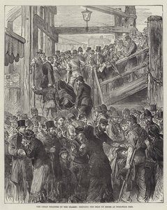 El gran desastre en el Támesis, llevando a los muertos a la orilla en el muelle de Woolwich (grabado)