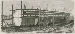 El barco de vapor Gran Eastern; Construcción en los astilleros, Millwall de English School