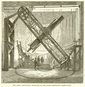 El gran telescopio ecuatorial en la cúpula, Observatorio de Greenwich de English School