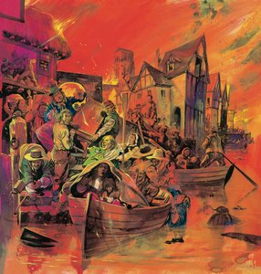 El Gran Incendio de Londres (gouache sobre papel)