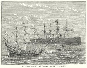 El "Great Harry" y el "Great Eastern" en contraste (grabado)