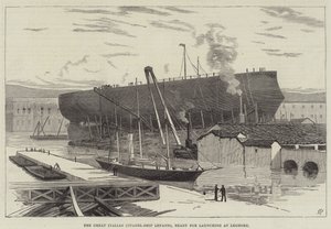 La gran ciudadela italiana Lepanto, lista para ser lanzada en Livorno (grabado) de English School