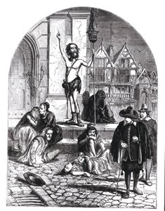 La Gran Plaga de 1665, el entusiasta denunciando Londres (grabado) de English School