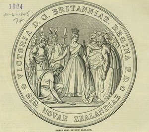 El Gran Sello de Nueva Zelanda, de The Illustrated London News, 21 de junio de 1845 de English School