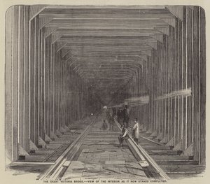 The Great Victoria Bridge, View of the Interior as it Now Stands Completed (grabado) de English School