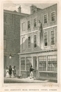 La Grecian Coffee House, Devereux Court, Strand, con un busto de Ben Johnson