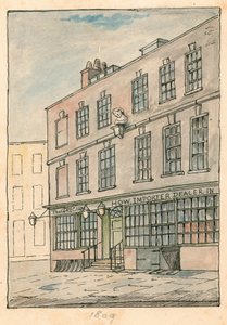 La Grecian Coffee House, Devereux Court, Strand, con un busto de Ben Johnson