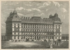 El Hotel Grosvenor, en construcción en el sitio del antiguo Grosvenor Basin, Belgravia de English School