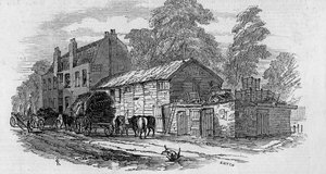 La Casa de Medio Camino entre Knightsbridge y Kensington, grabado por Frederick James Smyth, 1848 de English School