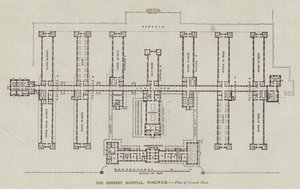 El Hospital Herbert, Woolwich, Plano de Planta Baja (grabado) de English School