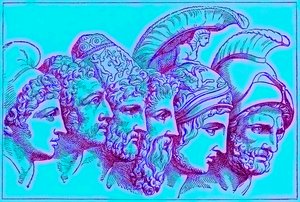 Los Héroes de la Guerra de Troya: Paris, Diomedes, Odiseo, Néstor, Aquiles, Agamenón, ilustración de The Illustrated History of the World, publicado c.1880