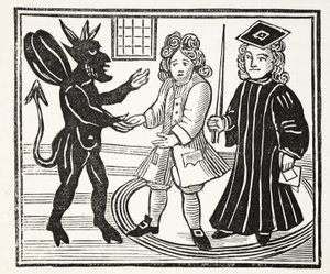 La historia del Dr. John Faustus, ilustración de Chap-books of the Eighteenth Century por John Ashton, pub. 1882 de English School