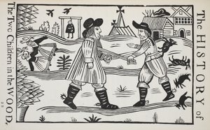 La historia de los dos niños en el bosque, ilustración de Chap-books del siglo XVIII de John Ashton, pub. 1882 de English School