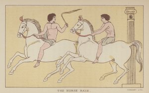 La carrera de caballos (litografía en color) de English School