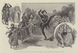 "La casa que Jack construyó," en la Ópera Cómica, baile del hombre todo harapiento y desgarrado (grabado) de English School