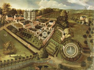 La casa y el jardín de Llanerch Hall, Denbighshire, c.1662-72 de English School