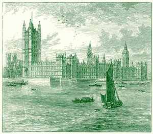 Las Casas del Parlamento y la Abadía de Westminster, ilustración de The World as it Is de George Chisolm, publicado en 1885 de English School
