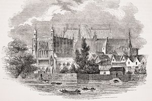 Las Casas del Parlamento desde el río en la época de John Hampden, de 