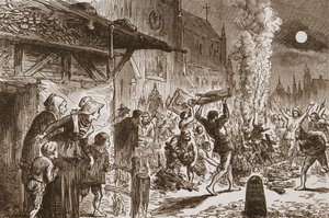 Los iconoclastas en Basilea quemando imágenes e ídolos, ilustración de La Historia del Protestantismo de James Aitken Wylie, pub. 1878 de English School