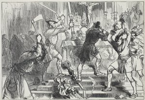 Los iconoclastas destruyendo las imágenes y decoraciones del altar de una iglesia católica romana, ilustración de La Historia del Protestantismo de James Aitken Wylie (1808-1890), pub. 1878 de English School