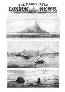 La isla de Krakatoa, portada de The Illustrated London News, 8 de septiembre de 1883 de English School