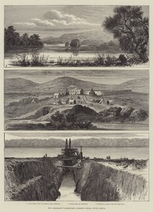 Las obras hidráulicas de Kimberley, campos de diamantes, Sudáfrica (grabado) de English School