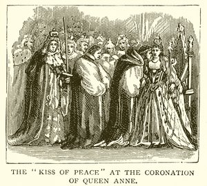 El beso de la paz en la coronación de la Reina Ana de English School