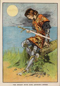 El Caballero con la espada del Rey Arturo (litografía en color) de English School
