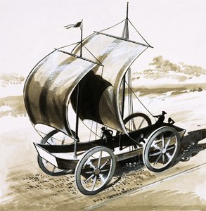 El barco terrestre, inventado por el Dr. Wilkins, Obispo de Chester, en 1648 de English School