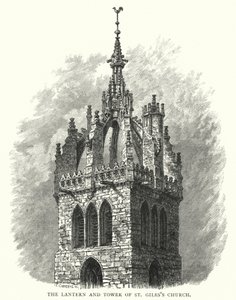 La Linterna y Torre de la Iglesia de St Giles (grabado) de English School