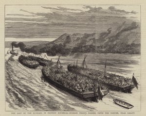 El Último de los Rusos en Rumelia Oriental, Tropas Rusas pasando por el Danubio, cerca de Galatz (grabado)