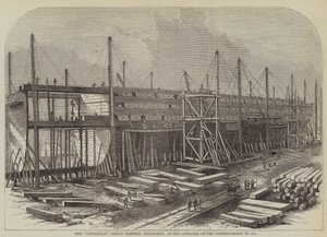 El "Leviathan" (Great Eastern) barco de vapor, como apareció al comienzo de 1855 (grabado) de English School