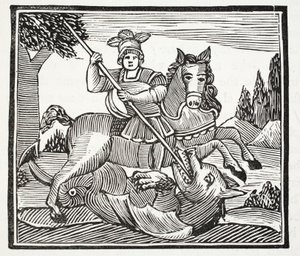 La vida y muerte de San Jorge, el noble campeón de Inglaterra, ilustración de Chap-books del Siglo XVIII de John Ashton, pub. 1882 de English School