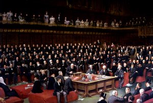 El Lord Canciller a punto de hacer la pregunta en el debate sobre el Home Rule en la Cámara de los Lores, 1893