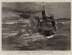 La pérdida del bergantín de cuatro mástiles "Thracian," frente a la Isla de Man (litografía) de English School