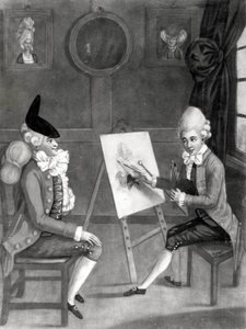 El Pintor Macaroni, o Billy Dimple preparándose para su retrato, publicado por Bowles y Carver, 1772 de English School