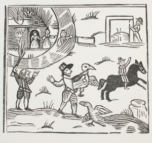 Las locuras de Tom Tram, ilustración de Chap-books del Siglo XVIII de John Ashton, pub. 1882 de English School