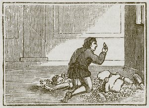 El hombre y su dios de madera (grabado)
