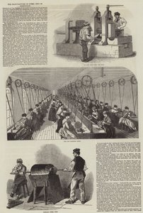 La Fabricación de Plumas de Acero en Birmingham (grabado) de English School