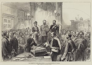 El Marqués de Lorne jurando como Gobernador General de Canadá (grabado) de English School