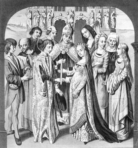 El Matrimonio de Enrique VI y Margarita de Anjou, grabado por Freeman de English School