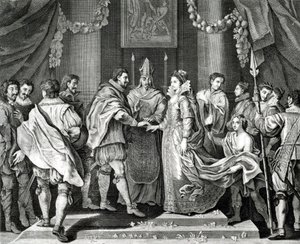 El Matrimonio del Rey, después de una pintura de L. Cheron, siglo XIX de English School