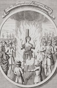 El martirio de Margeret Polley en Tunbridge, de "La quema de los mártires", publicado en 1741 (litografía). de English School